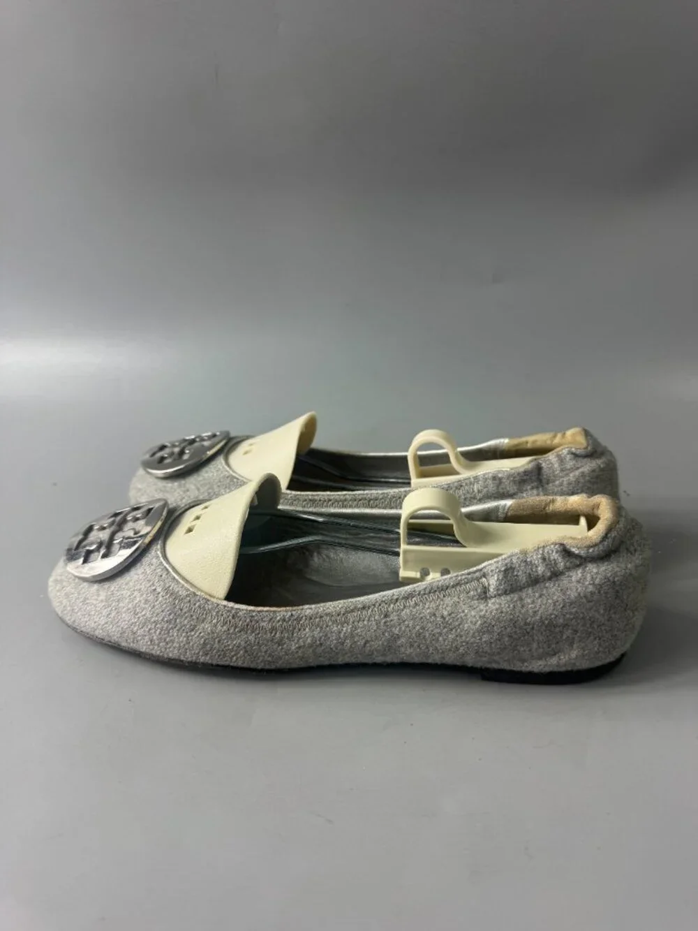 Tory Burch Reva Gray Silver Wool Ballet Flats Shoes, Size 7